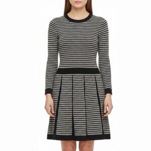 Lauren Ralph Lauren Womens Black & White Houndstooth Pleated Dress Sz M